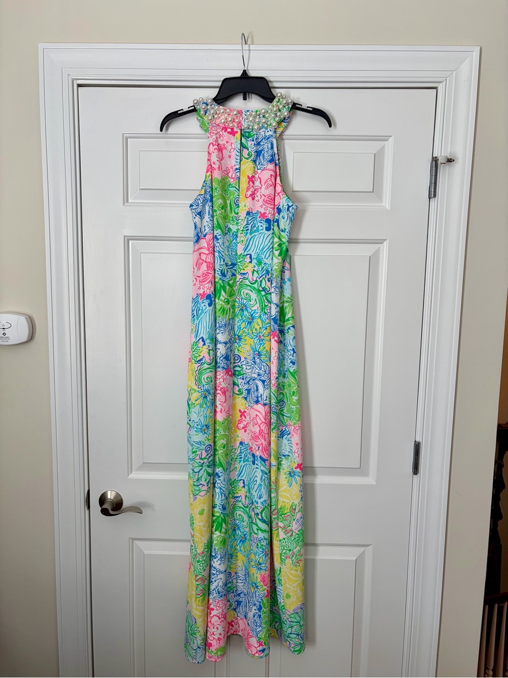 RARE Lilly Pulitzer Shawn Bead Pearl Neck Maxi Halter Dress Cheek to Cheek Small - Picture 3 of 4